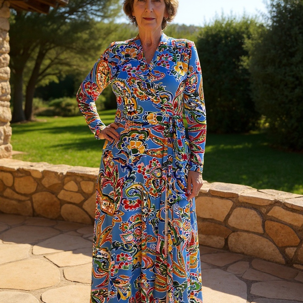 Colorful Paisley Long Sleeve Wrap Dress